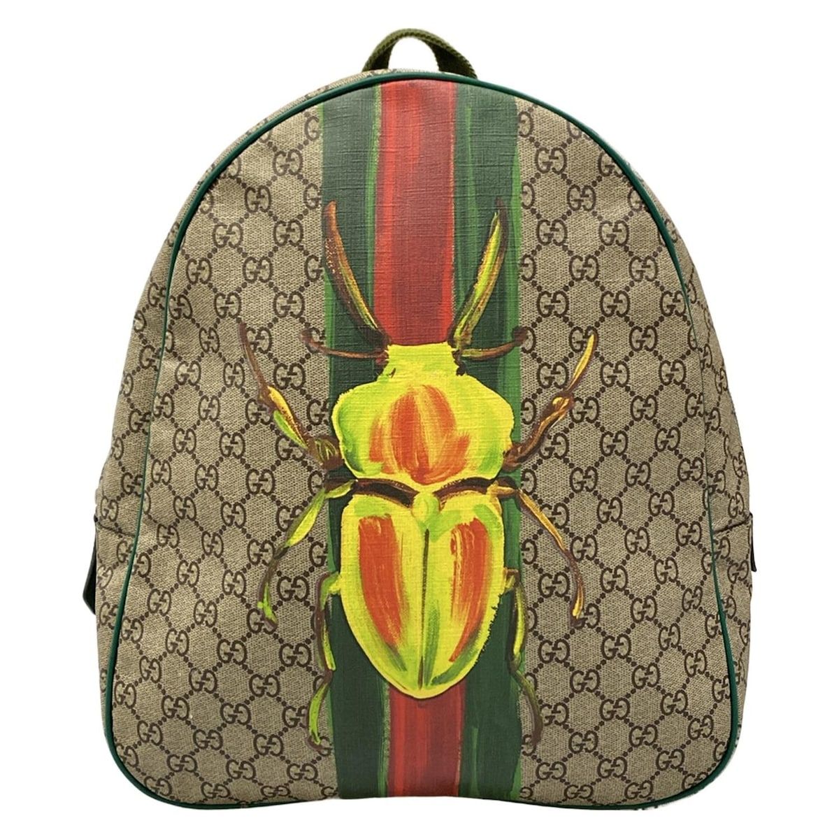 Gucci Backpack Children's GG Supreme Beige Green Multi Beetle Print