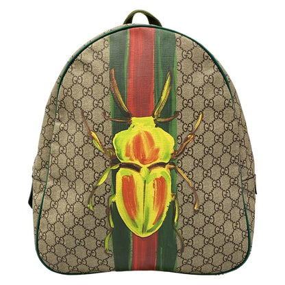 Gucci Backpack Children's GG Supreme Beige Green Multi Beetle Print