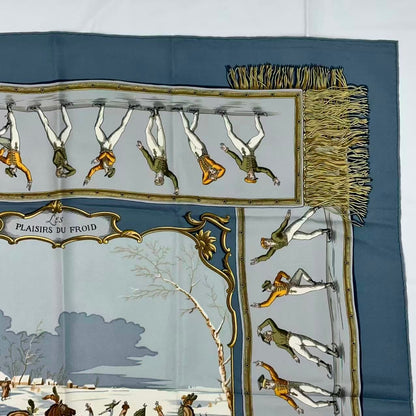 Hermes Carre 90 Scarf Silk les Plaisirs du Froid Joy on Ice Blue — view 5