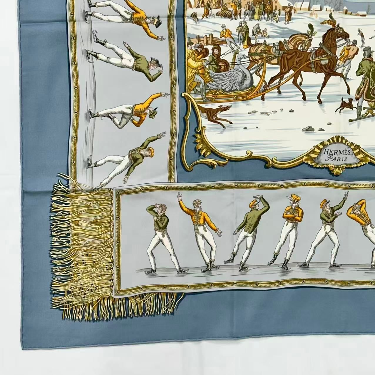 Hermes Carre 90 Scarf Silk les Plaisirs du Froid Joy on Ice Blue — view 4