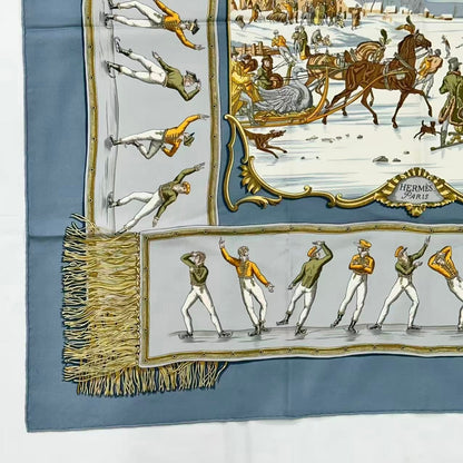 Hermes Carre 90 Scarf Silk les Plaisirs du Froid Joy on Ice Blue — view 4