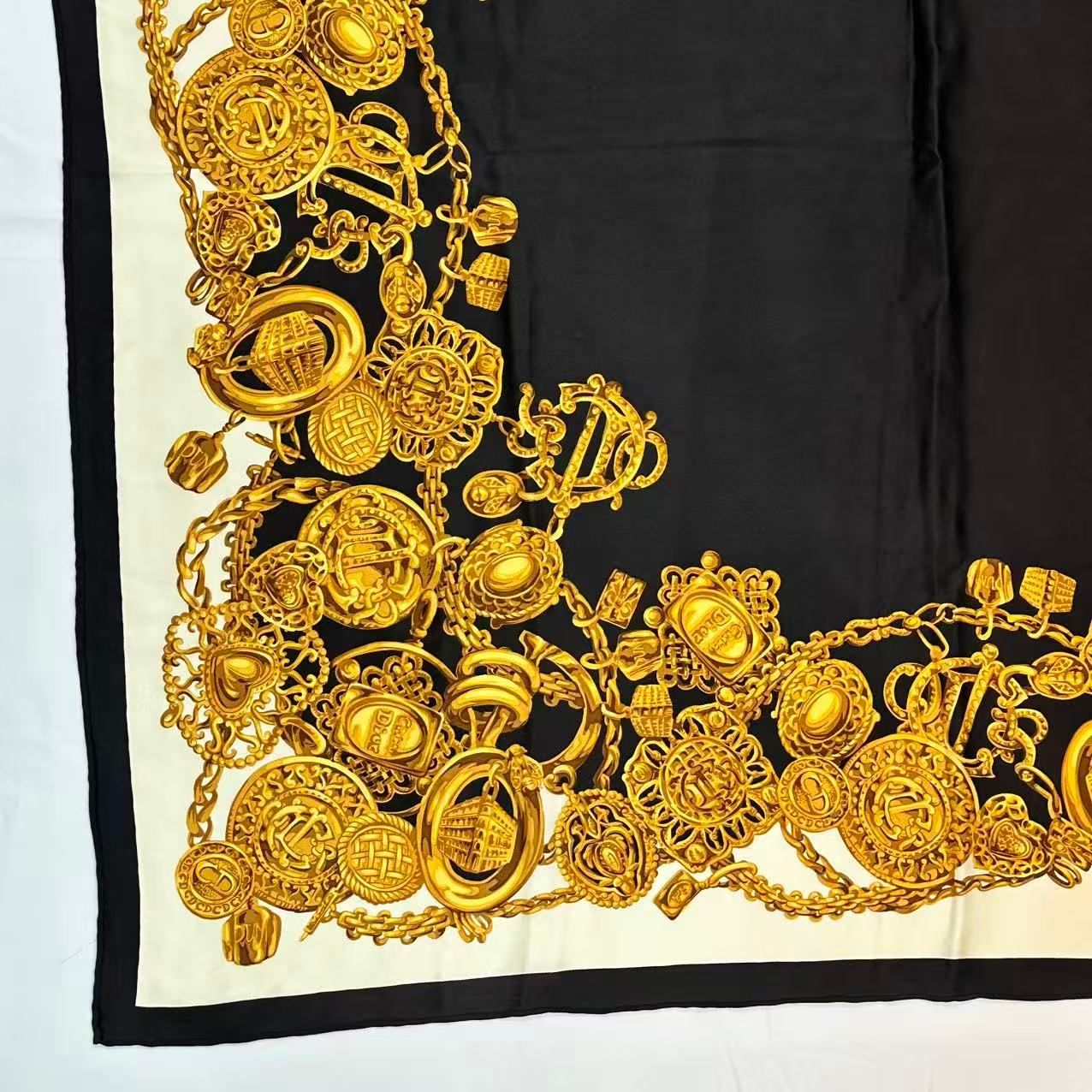 Dior Silk Scarf Logo Gold Chain Black — view 4