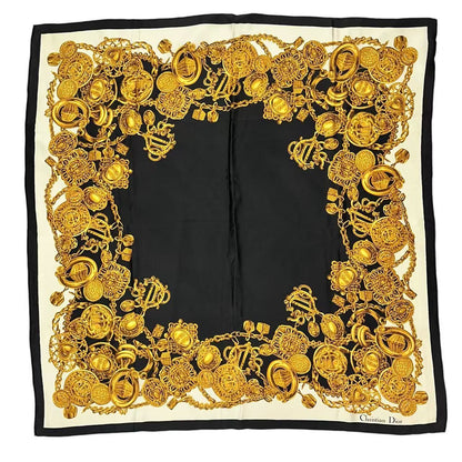 Dior Silk Scarf Logo Gold Chain Black