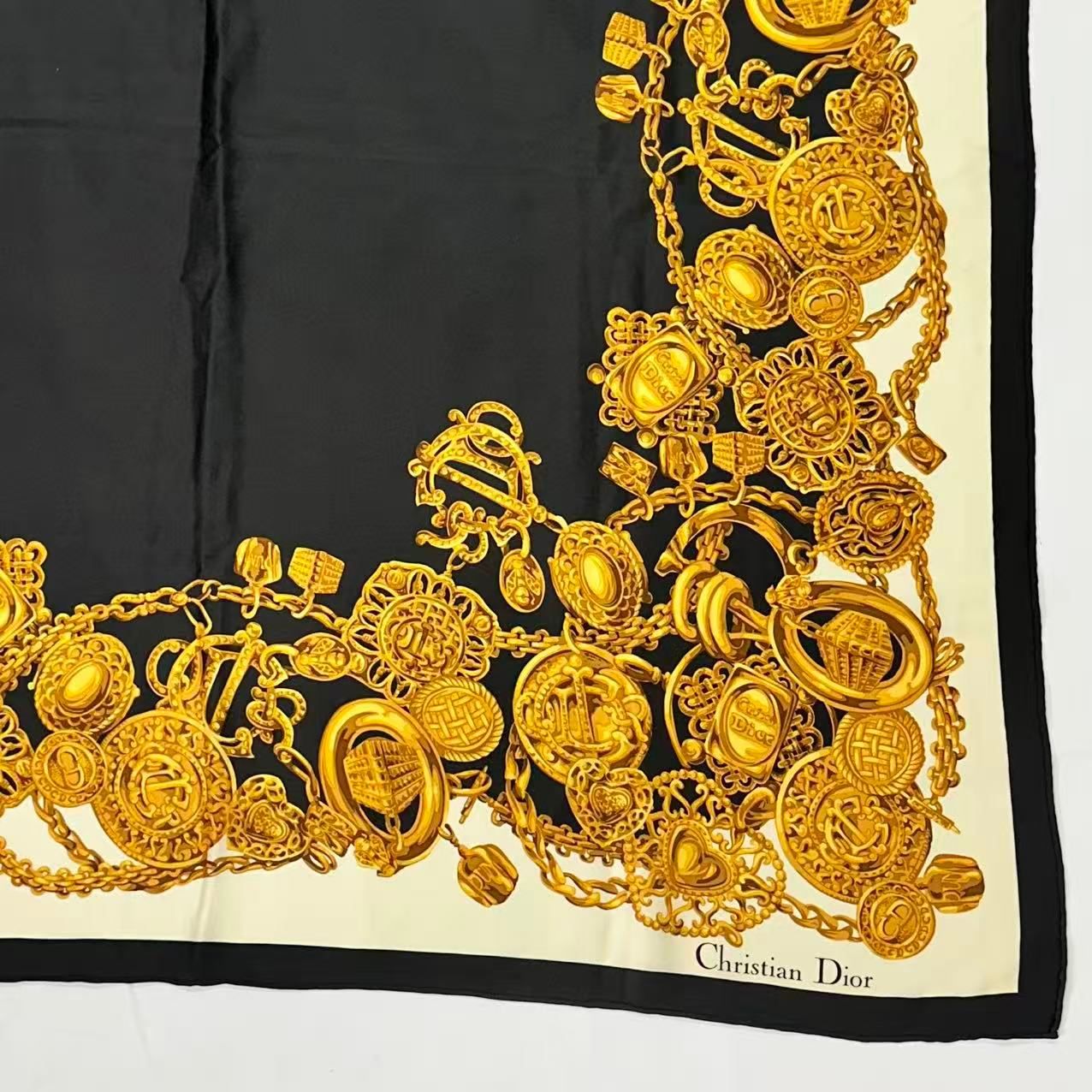Dior Silk Scarf Logo Gold Chain Black — view 3