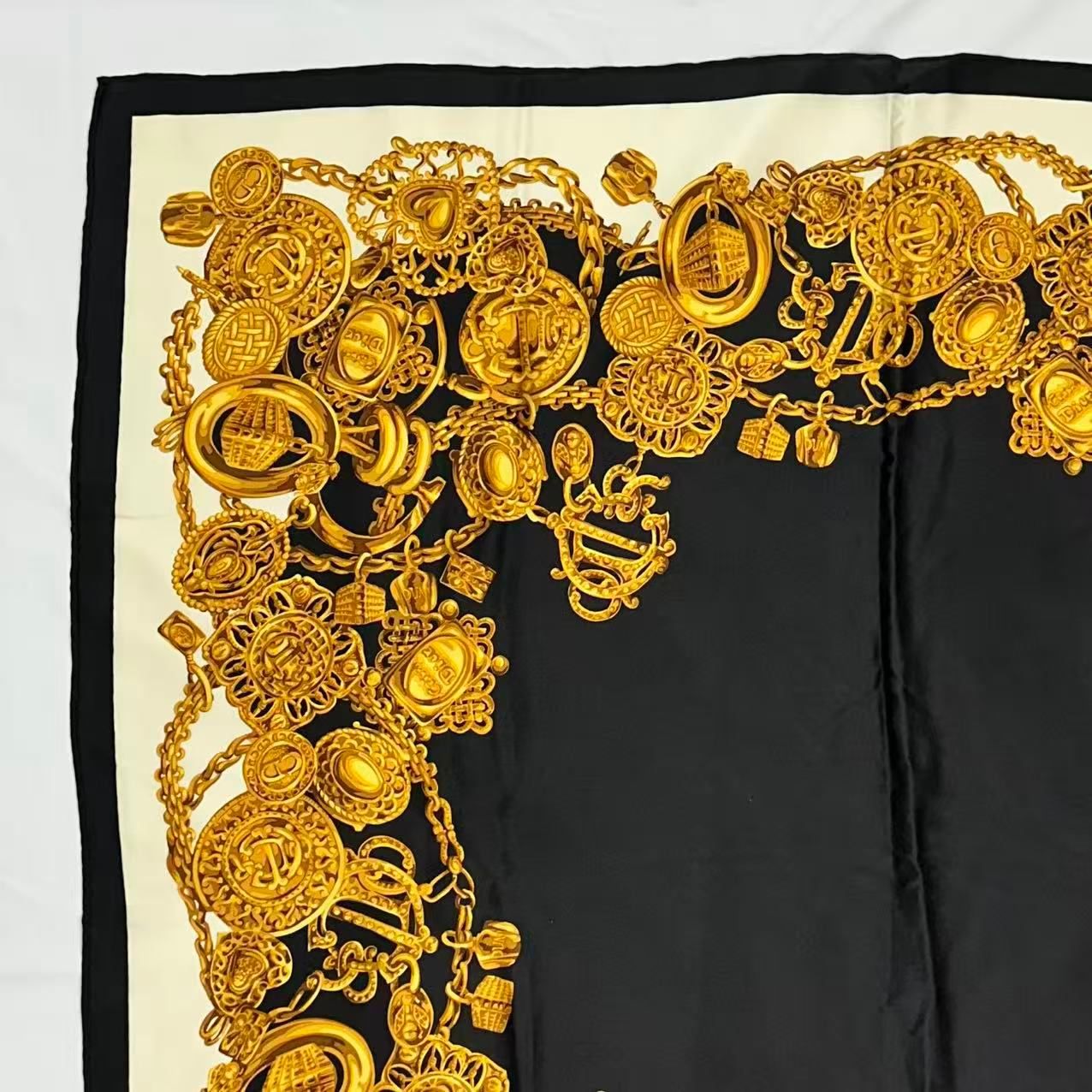 Dior Silk Scarf Logo Gold Chain Black — view 2