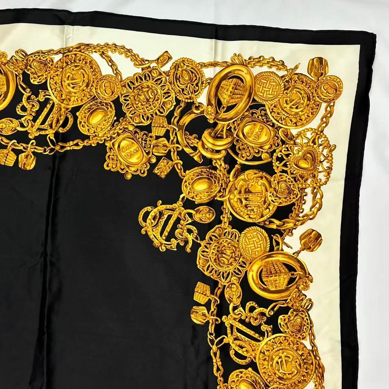Dior Silk Scarf Logo Gold Chain Black — view 5
