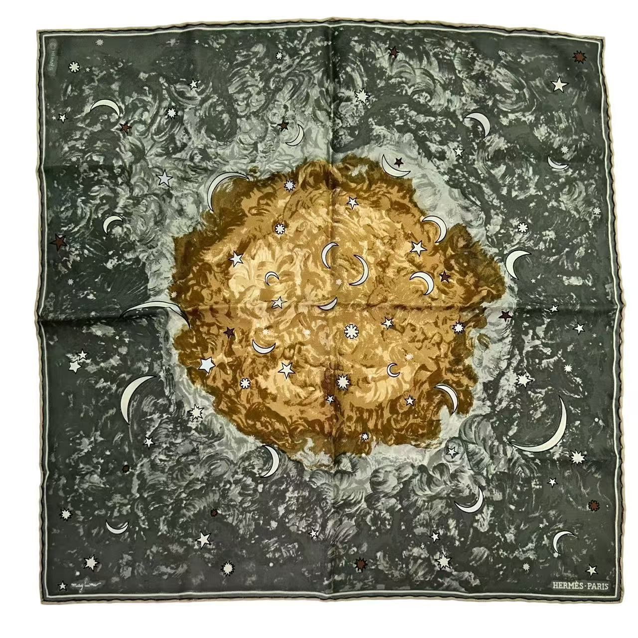 Hermes Scarf Silk L'annee Des Etoiles Year of the Stars Dark Green