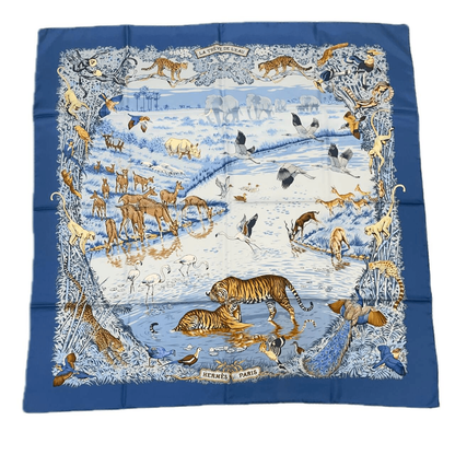 Hermes Super Rare Carre 90 la Treve de L Eau Water Truce Blue Silk 100% Scarf — view 2