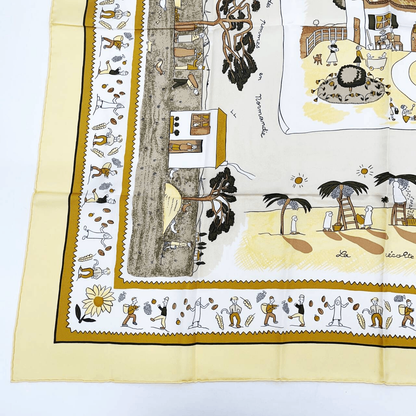 Hermes Carre 90 RE Tour a la Terre Return Yellow Silk 100% Scarf — view 4