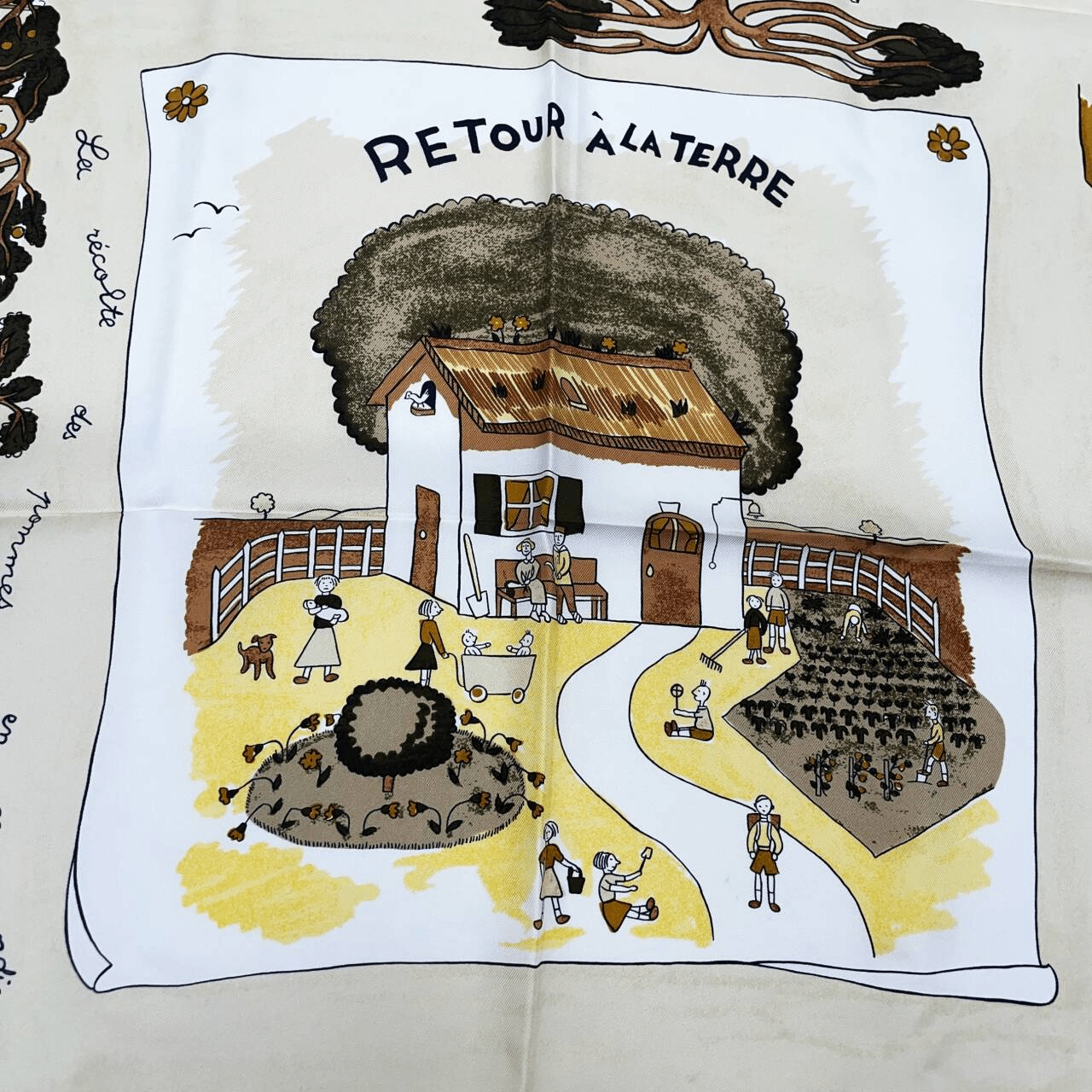 Hermes Carre 90 RE Tour a la Terre Return Yellow Silk 100% Scarf — view 6