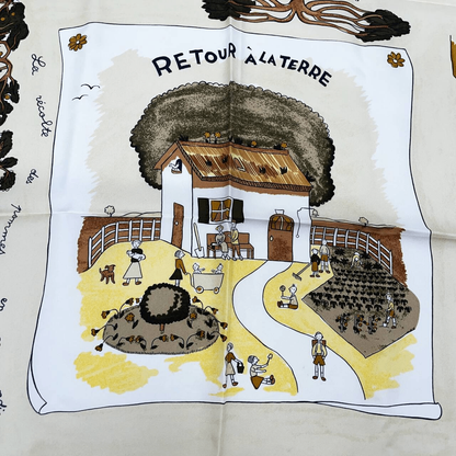 Hermes Carre 90 RE Tour a la Terre Return Yellow Silk 100% Scarf — view 6