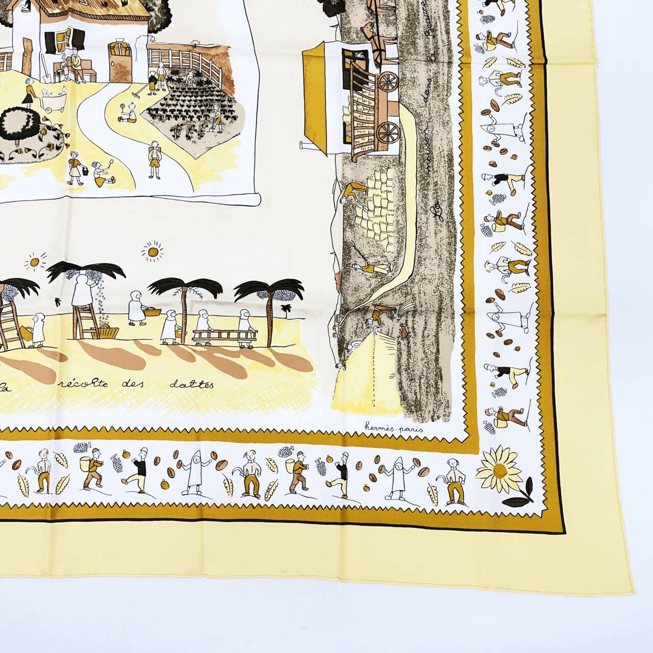 Hermes Carre 90 RE Tour a la Terre Return Yellow Silk 100% Scarf — view 3