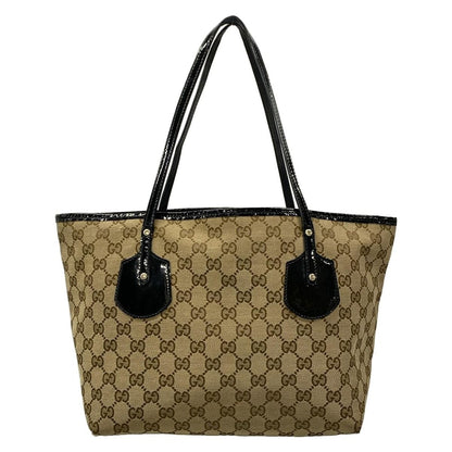 Gucci Tote GG Pattern Dark Brown Beige Black Leather — view 3
