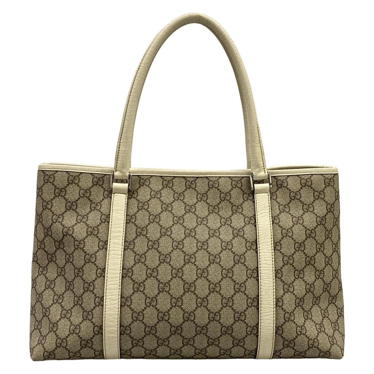 Gucci Tote GG Plus Supreme Gray Beige Ivory Leather — view 3