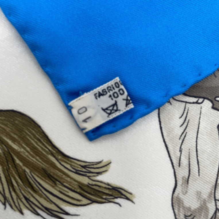 Hermes Carre 90 Marine Et Cavalerie Sea and Cavalry Blue Silk 100% Scarf — view 9