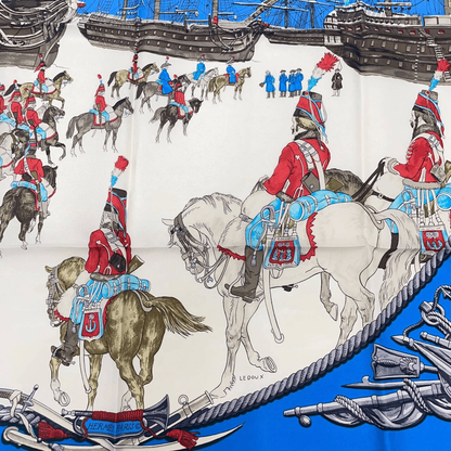 Hermes Carre 90 Marine Et Cavalerie Sea and Cavalry Blue Silk 100% Scarf — view 6