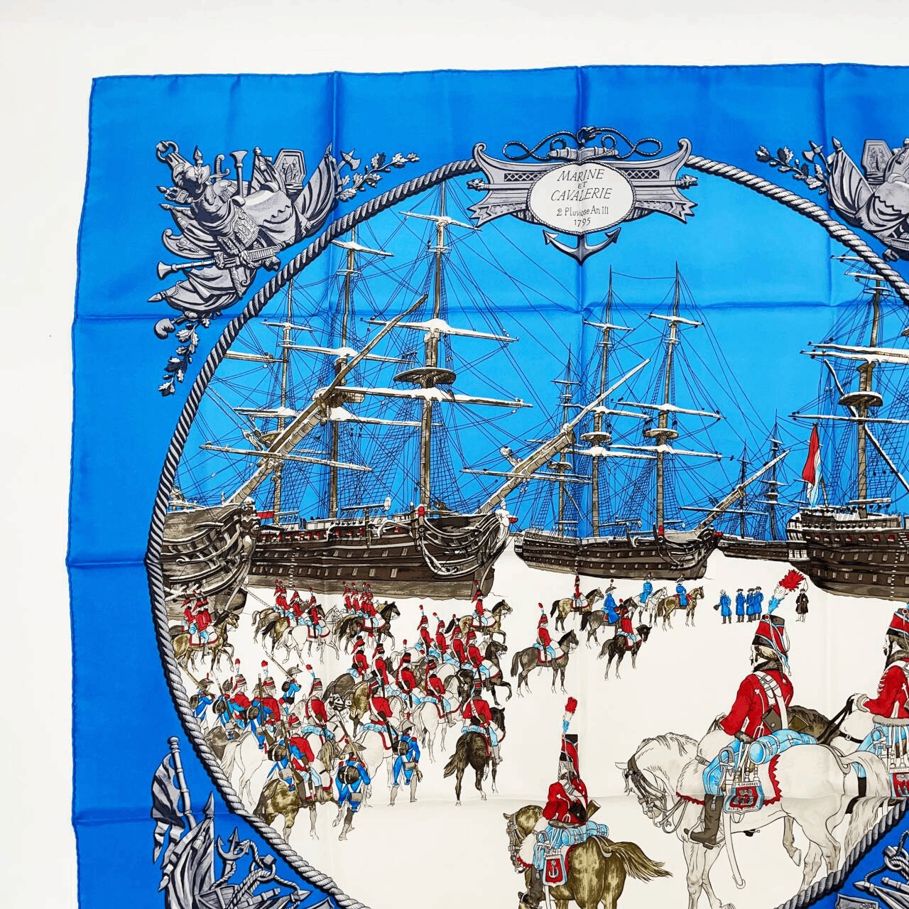 Hermes Carre 90 Marine Et Cavalerie Sea and Cavalry Blue Silk 100% Scarf — view 2