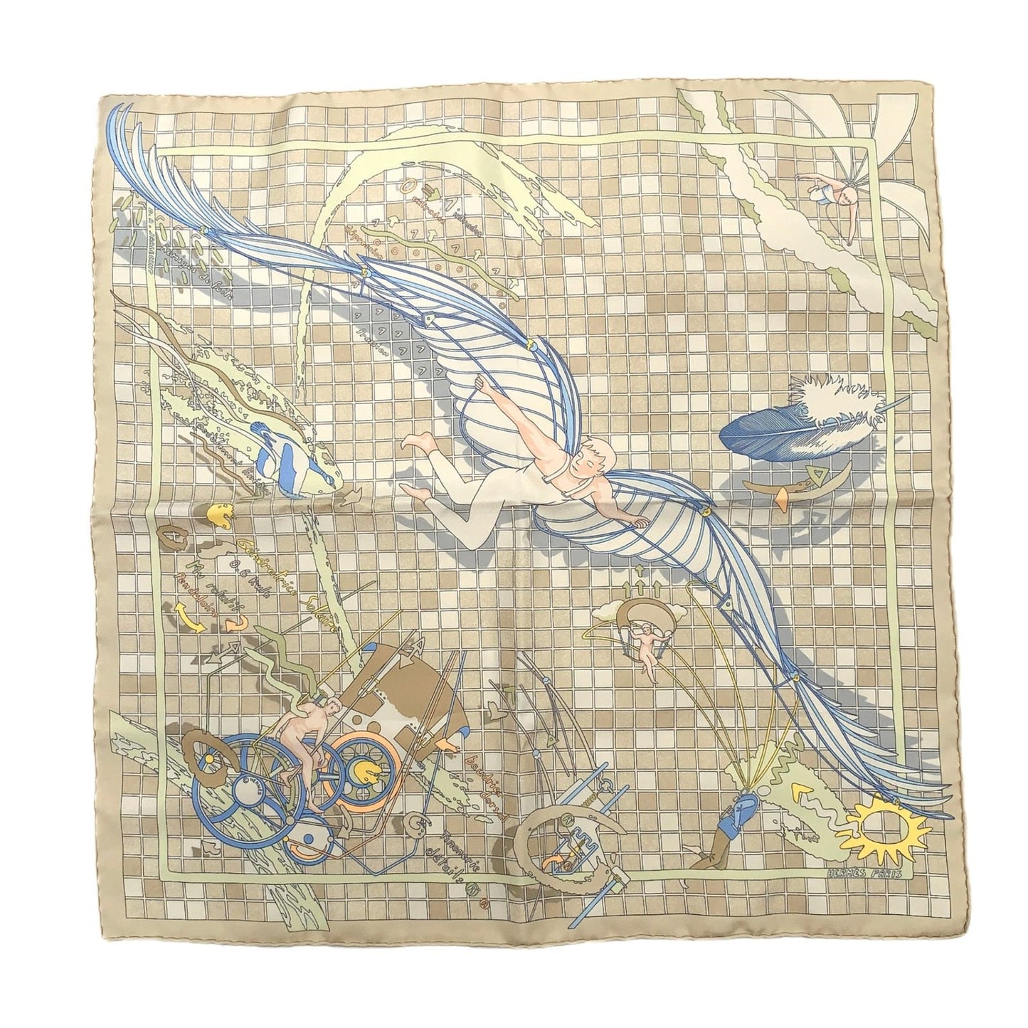 Hermes Carre 45 Dajarlecant Flight Handkerchief Scarf Silk
