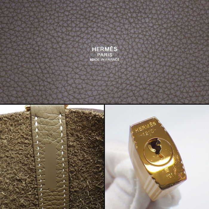 Hermes Handbag Picotin Lock Etoupe Taurillon Clemence Gold — view 6