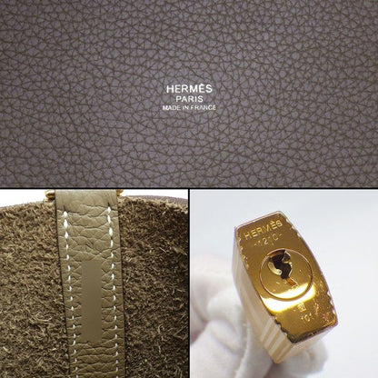 Hermes Handbag Picotin Lock Etoupe Taurillon Clemence Gold — view 6