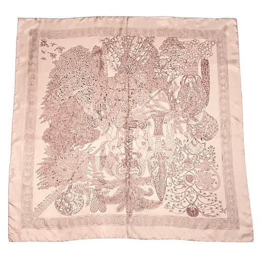 Hermes Wood Legend Scarf Carre 90 Lion Sheep Silk Pink