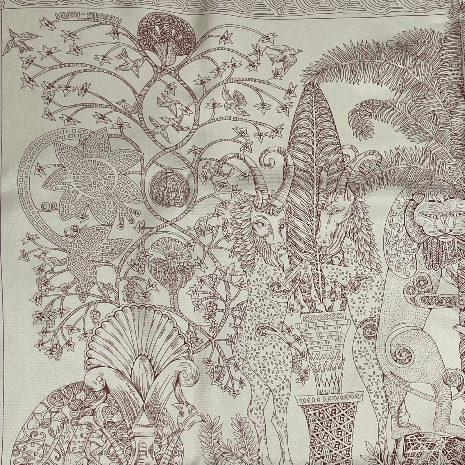 Hermes Wood Legend Scarf Carre 90 Lion Sheep Silk Pink — view 2