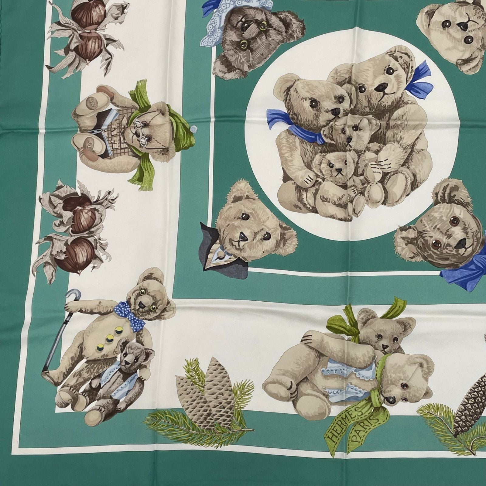 Hermes Carre 90 Friends of the Heart Finest Silk Scarf Large Shawl Teddy Bear — view 4