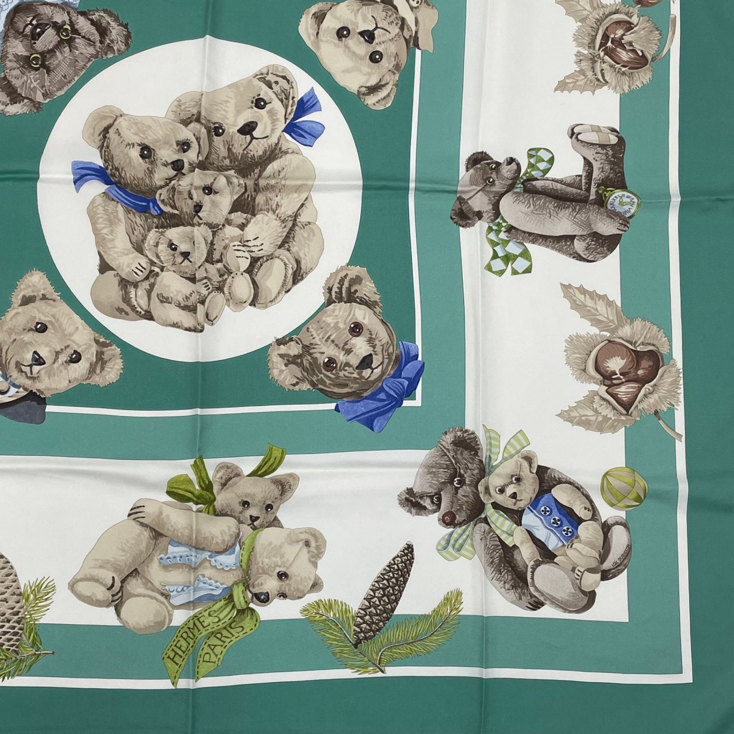Hermes Carre 90 Friends of the Heart Finest Silk Scarf Large Shawl Teddy Bear — view 5