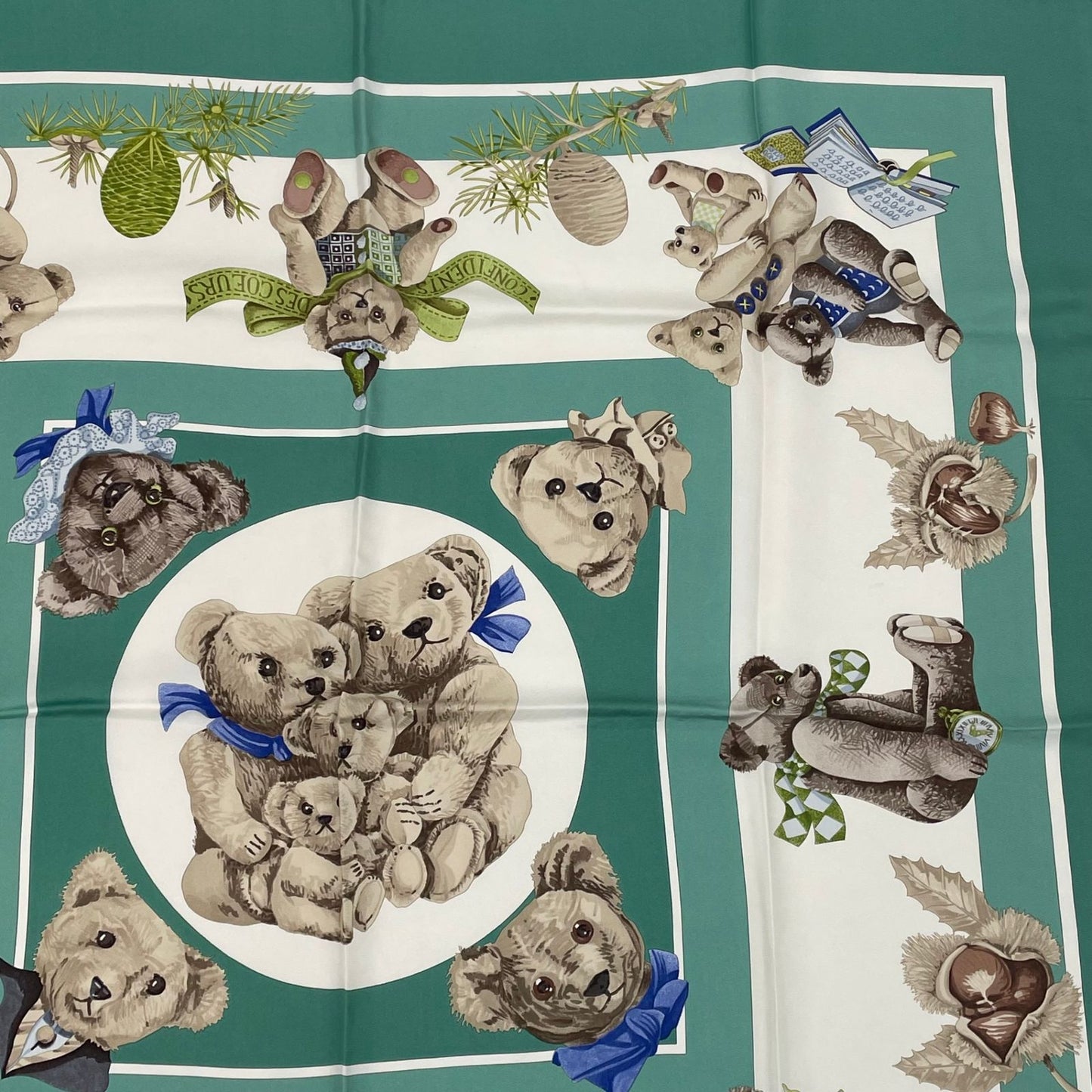 Hermes Carre 90 Friends of the Heart Finest Silk Scarf Large Shawl Teddy Bear — view 3