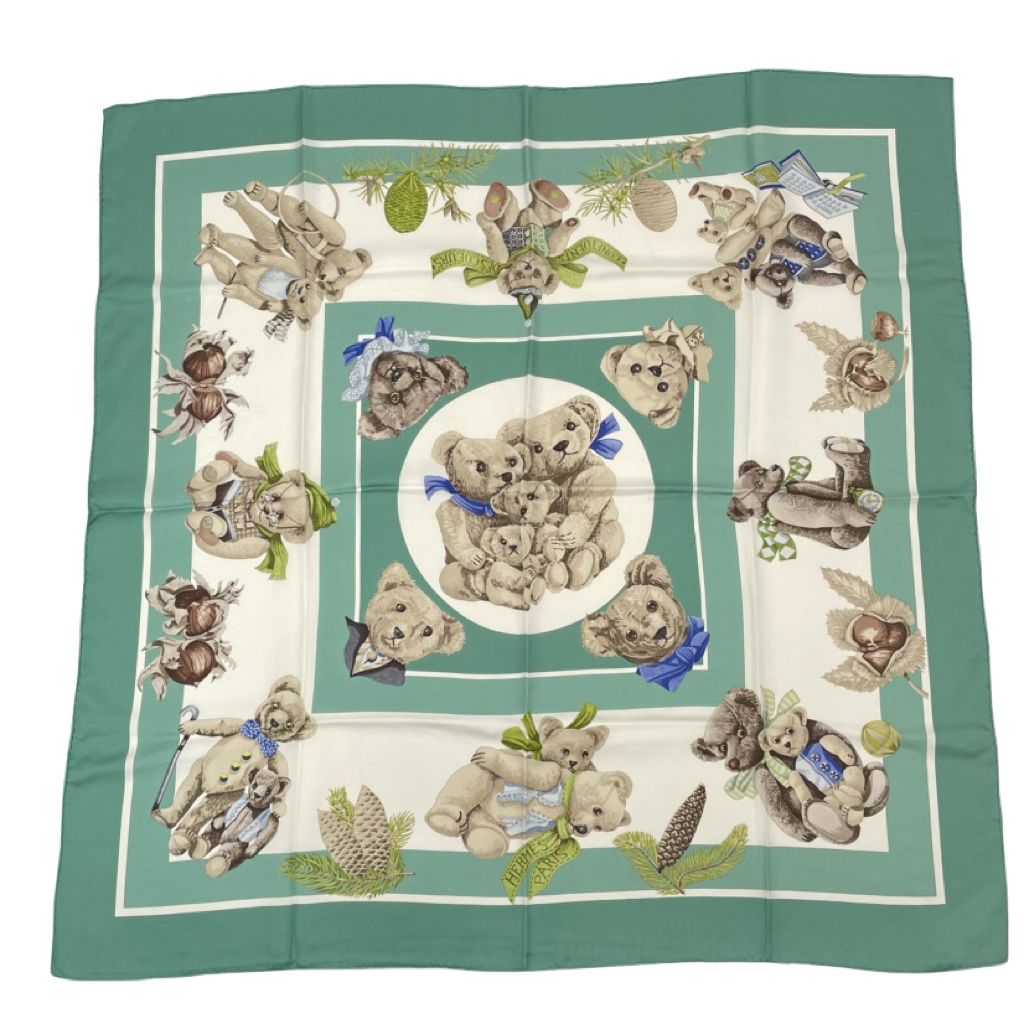 Hermes Carre 90 Friends of the Heart Finest Silk Scarf Large Shawl Teddy Bear