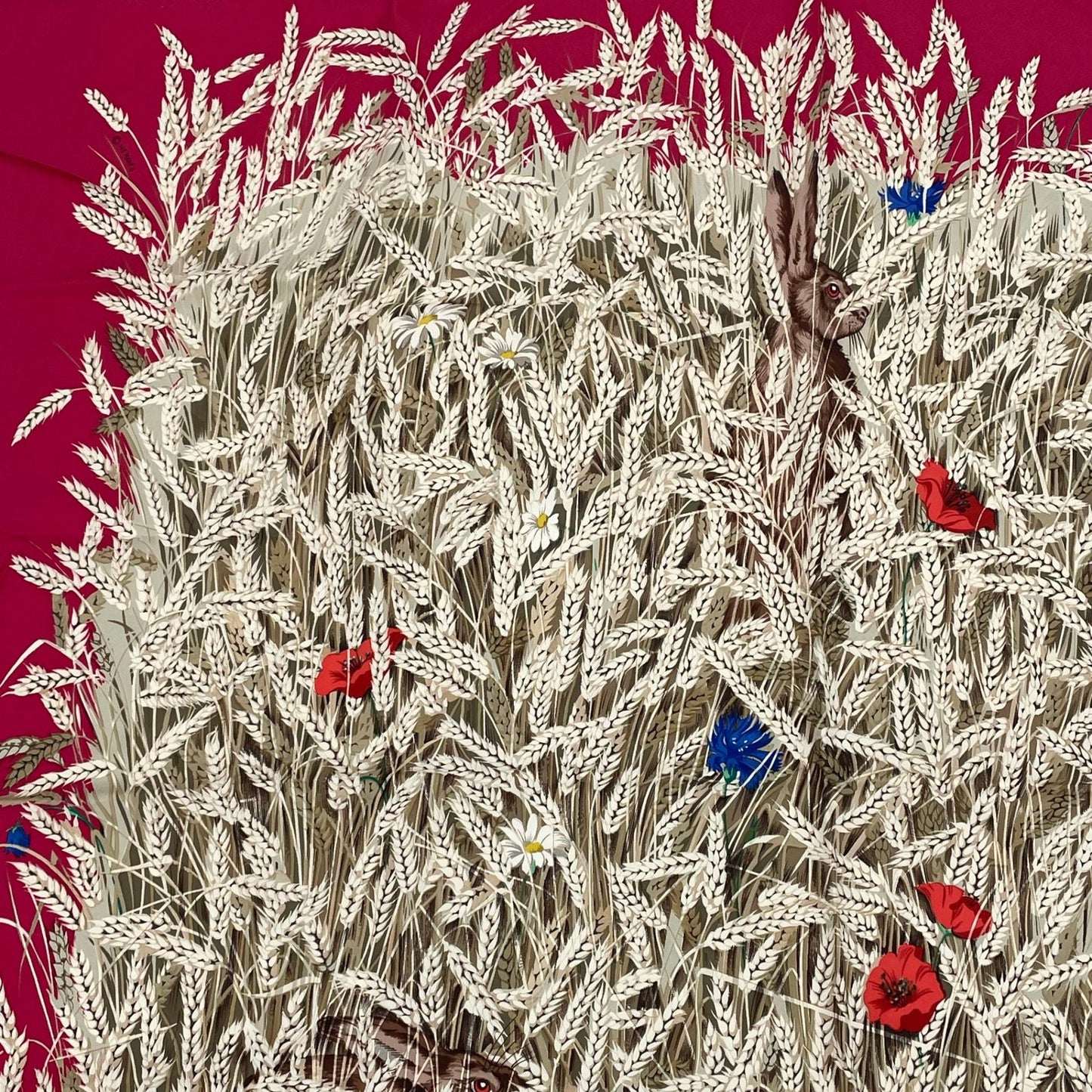 Hermes Carre 90 Lapins Dans Un Champ de Wheat Field and Rabbit Red Multicolor — view 3