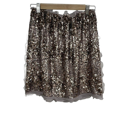 Fendi Skirt 40 M Pink Gold Light Purple Knee Length Sequins Ruffles