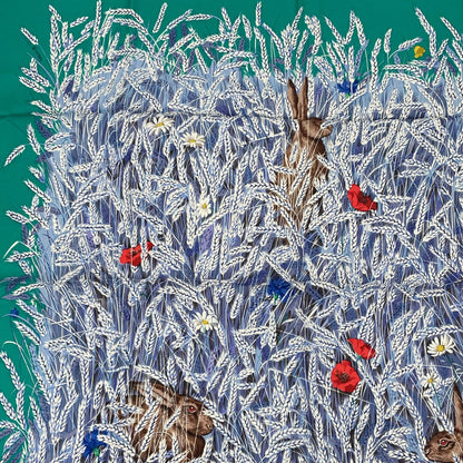 Hermes Carre 90 Lapins Dans Un Champ de Wheat Field and Rabbit Blue Multicolor — view 2