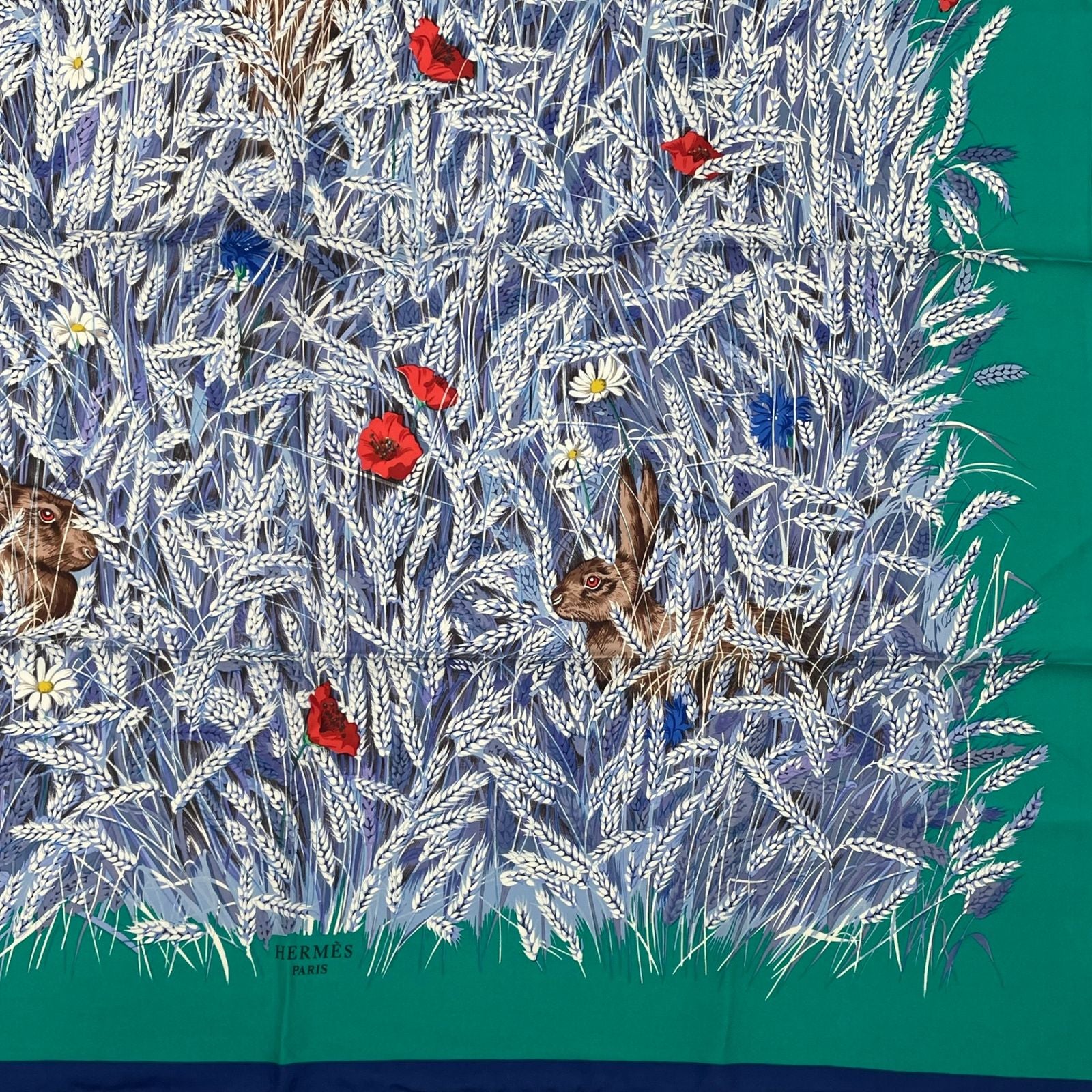 Hermes Carre 90 Lapins Dans Un Champ de Wheat Field and Rabbit Blue Multicolor — view 3