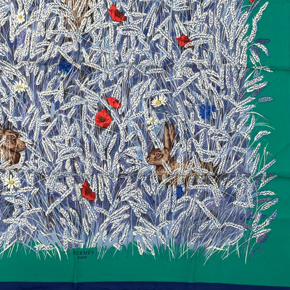 Hermes Carre 90 Lapins Dans Un Champ de Wheat Field and Rabbit Blue Multicolor — view 3