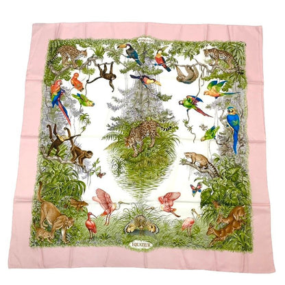 Hermes Scarf Carre 90 Equateur Red Road Straight Down Total Silk Pink Multicolor