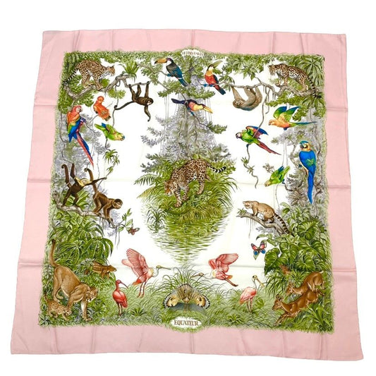 Hermes Scarf Carre 90 Equateur Red Road Straight Down Total Silk Pink Multicolor