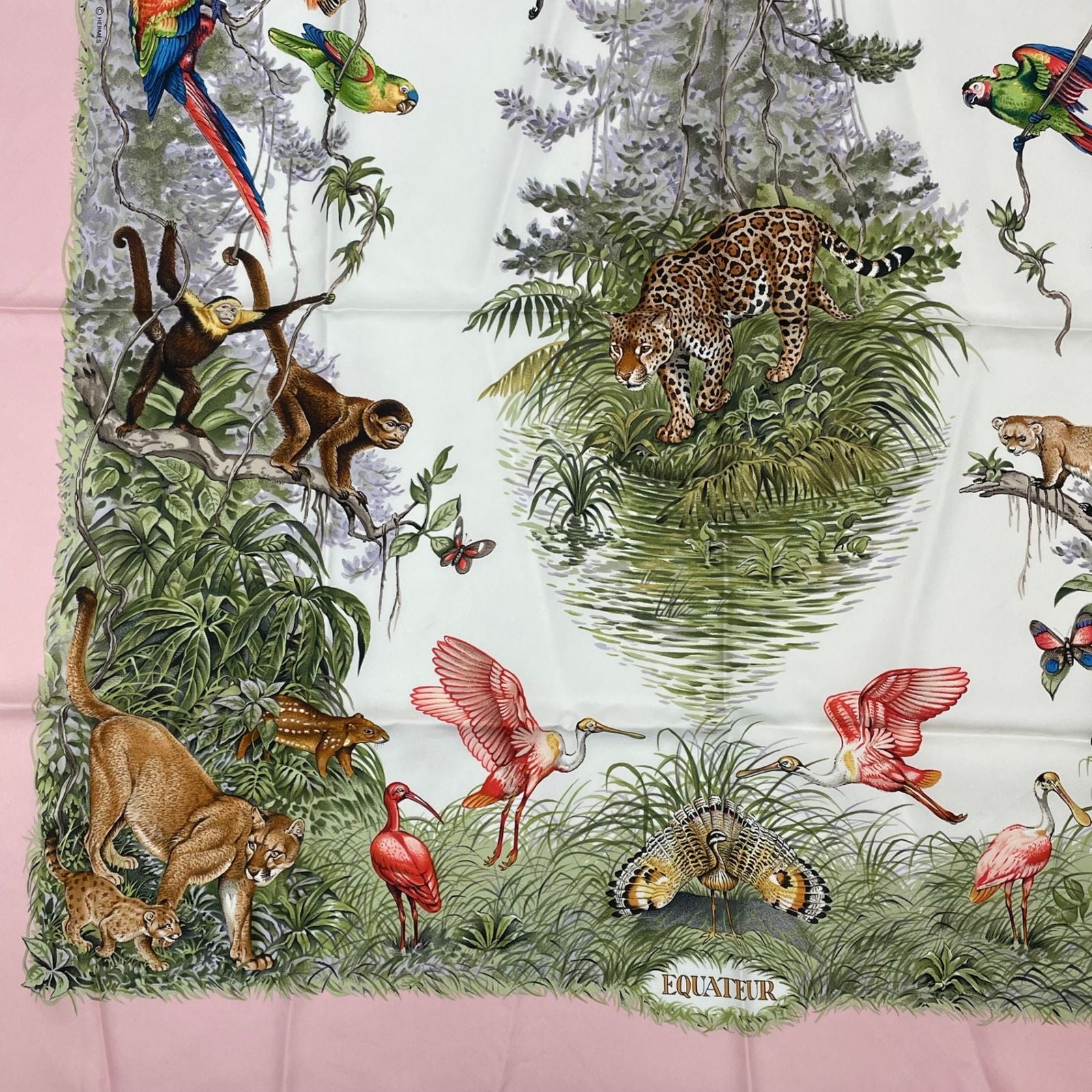 Hermes Scarf Carre 90 Equateur Red Road Straight Down Total Silk Pink Multicolor — view 4