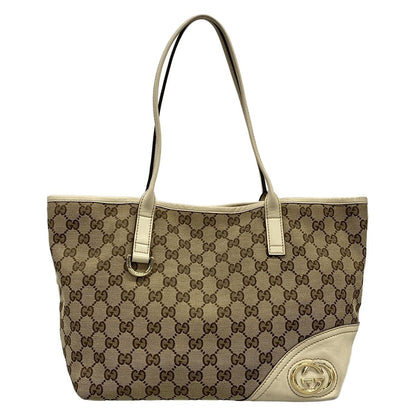 Gucci Tote New Britt GG Pattern Beige Ivory Brown Leather
