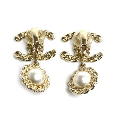 Chanel Metal Strass CC Logo Faux Pearl Rhinestone Earrings — view 4
