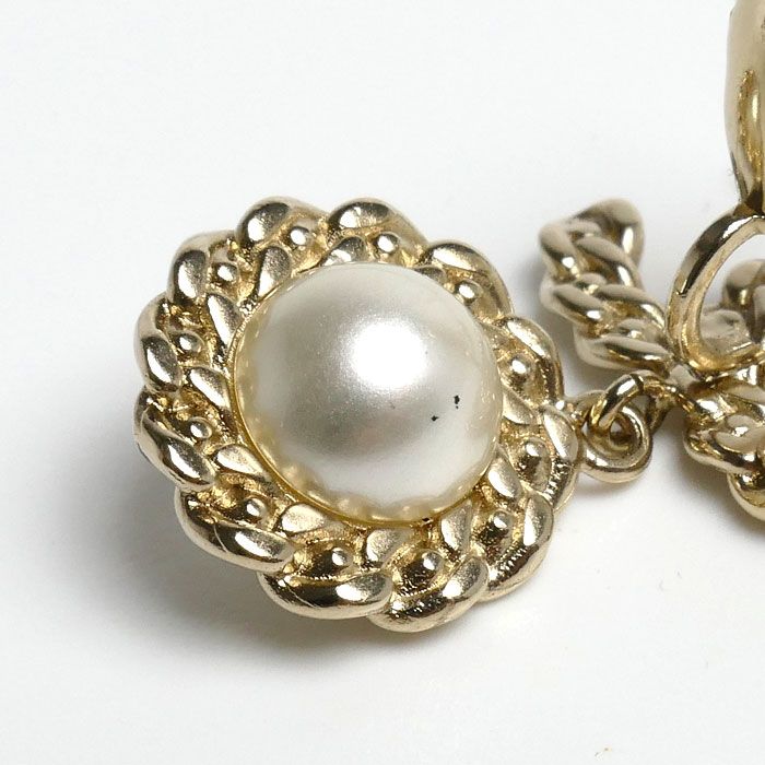 Chanel Metal Strass CC Logo Faux Pearl Rhinestone Earrings — view 6