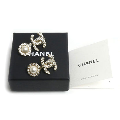 Chanel Metal Strass CC Logo Faux Pearl Rhinestone Earrings — view 8