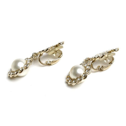 Chanel Metal Strass CC Logo Faux Pearl Rhinestone Earrings — view 3