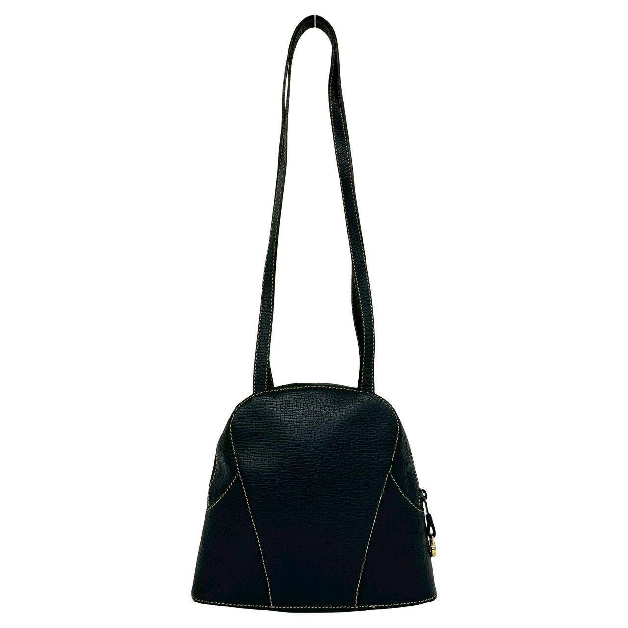 Loewe Vintage Logo Embossed Leather Shoulder Bag Mini Tote Navy — view 3