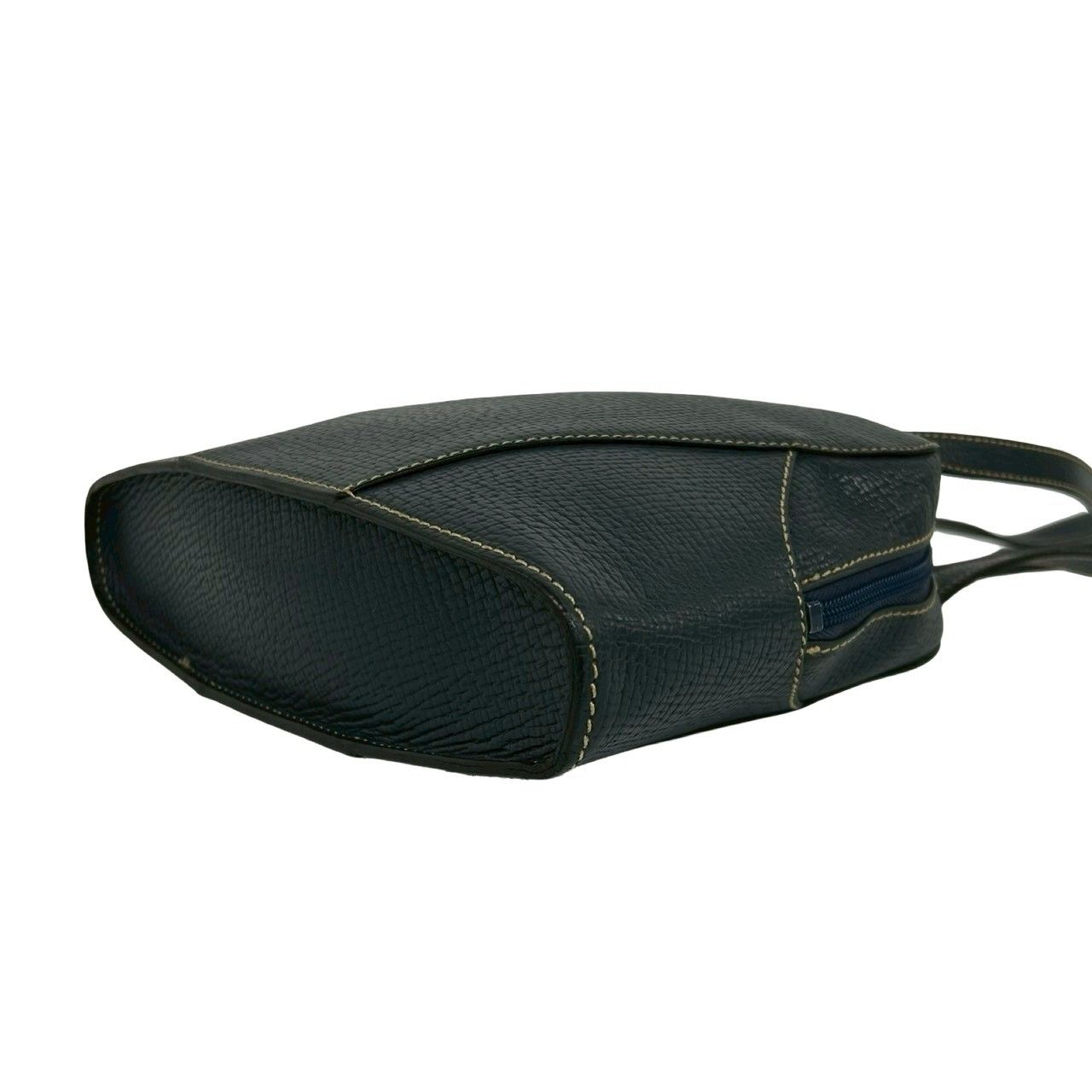 Loewe Vintage Logo Embossed Leather Shoulder Bag Mini Tote Navy — view 8