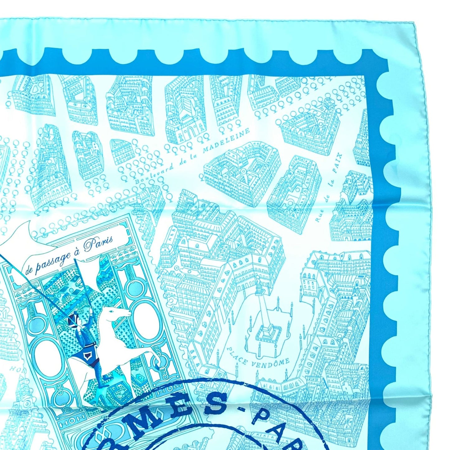 Hermes Carre 90 de Passage a Paris Blue Silk 100% Scarf — view 5