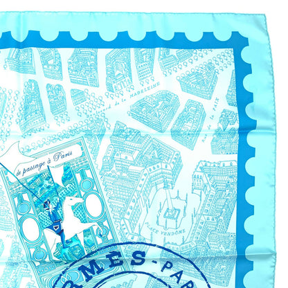 Hermes Carre 90 de Passage a Paris Blue Silk 100% Scarf — view 5