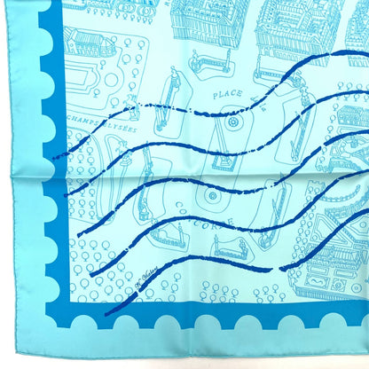 Hermes Carre 90 de Passage a Paris Blue Silk 100% Scarf — view 7