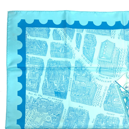 Hermes Carre 90 de Passage a Paris Blue Silk 100% Scarf — view 4