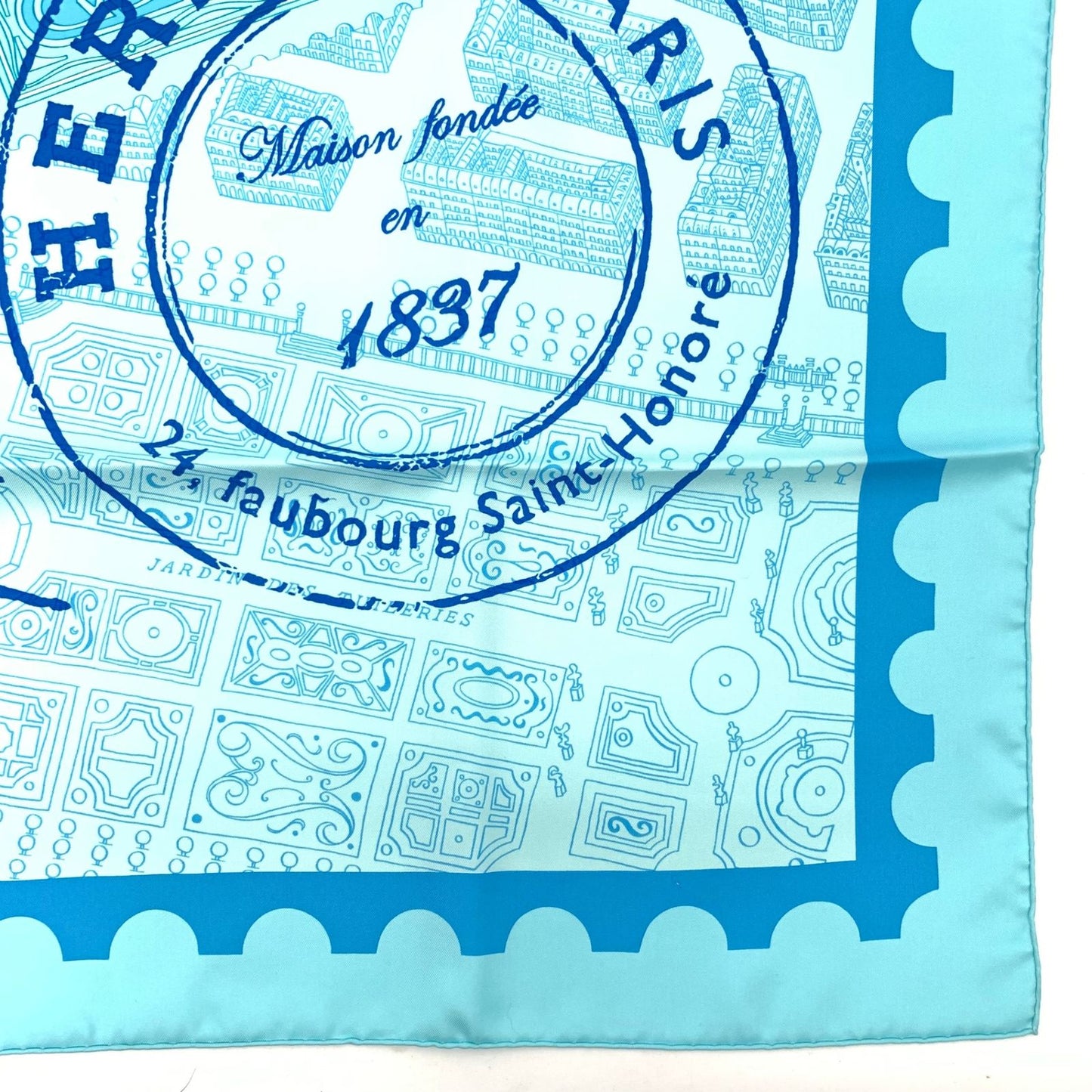 Hermes Carre 90 de Passage a Paris Blue Silk 100% Scarf — view 6